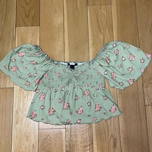 Forever 21 green floral crop top
